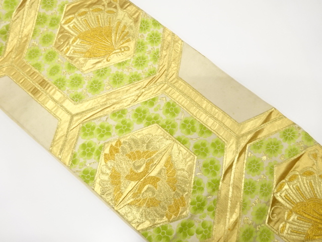 JAPANESE KIMONO / ANTIQUE FUKURO OBI / SILK / WOVEN CRANE & FLOWER